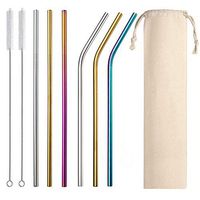 Stainless Steel Straws,Long Reusable Metal Drinking Straws for Smoothie Milkshake Cups Mugs Yeti 20oz 30oz Tumblers Rumblers, FDA Approved Rainbow Wide Straws 8.5 Inch (3 Straight+2 Bent+2 brushes)