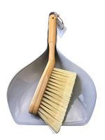 Natural Bamboo Brush and Gray Dustpan Set Ideal for Household Cleaning, Kitchen, Bathroom