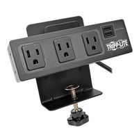 Tripp Lite 3 Outlet Surge Protector Power Strip with Desk Clamp, 10ft. Cord, 510 Joules, 2 USB Charging Ports, Black, 20K Insurance & (TLP310USBC)