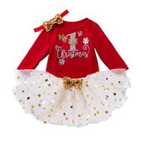 SuperUS Christmas Outfit Costume Bodysuit Clothes Toddler Baby Kids Girls Christmas Day Romper Tops Tutu Dress Hairband Set Red