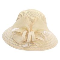 Women's Hat, Organza Kentucky Derby Church Dress Feather Hat Fascinator Bridal Wide Brim Tea Party Wedding Hat Beige
