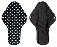 12"x7.25" Large Reusable 5 Layer Cloth Menstrual Pads Sanitary Napkins - 1 Bamboo Charcoal Absorbing, 3 Microfiber & 1 PUL Waterproof Layer (6-Pack, Fleece - Polka Dots, Black)