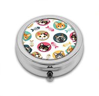 LuxSweet Pill Box,Cute Cats and Fishbone Pill Case for Purse Pocket Pill Organizer with 3 Compartments Silver 2.1 Inches Portable Vitamin Medicine Case Holder