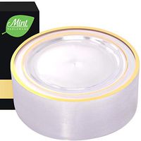 50 Plastic Dessert Party Plates - Clear with Gold Rim - 7.5 inch Appetizer Plates - Elegant Fancy Disposable Heavy Duty Cocktail Wedding Cake Plates