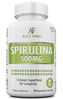 Alice Foods Spirulina Superfood - 500mg Maximum Strength Supplement - up-to 90 Days Supply - 90 Veggie Capsules - Improves Digestion and Bowel Function - Natural Detox