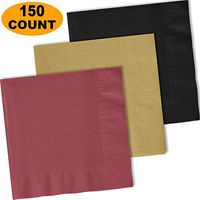 150 Lunch Napkins, Burgundy, Glittering Gold, Midnight Black - 50 Each Color. 2 Ply Paper Dinner Napkins. 6.5" folded, 13.5" unfolded.