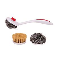 QJSDM Cleaning Sponge pan Brush Cleaning Brushes Multifunctional for pan Household Tools with ABS & Stainless Steel Wire,Red