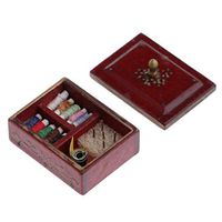 Dollhouse Miniature Sewing Needle and Thread in Red Wooden Box 1/12 Scale