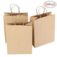 Road 8x4.75x10.5 Inches 100pcs brown Kraft Brown Paper Bags with Handle, Shopping Bag, Merchandise Bag, Party Bag