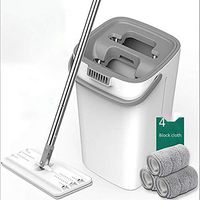 skbxyj Flat Mop Bucket Wash Set, Mop and Bucket Set, Microfibre Flat Mop with Stainless Steel Handle, Innovative Twin Chamber Bucket for Wet Dry Use,