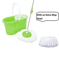 360° Microfiber Spin Household Mop Bucket Floor Cleaning System Stainless Steel Extended Length Handle with with 2 Cotton Mop Heads (Green)