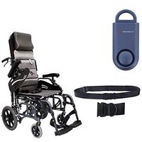 Karman VIP-515 Aluminum Lightweight Transport Wheelchair VIP515TP-16, 16"W X 16"D Seat, Flip Back Adjustable Armrests & Free 130 dB Matte Blue Personal Safety Alarm/Siren! + Black Seatbelt!
