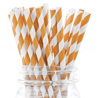 CleverDelights Biodegradable Paper Straws - Orange Stripe - Box of 100
