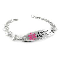My Identity Doctor - Custom Engraved Medical Alert Bracelet for Women, Steel Heart 6mm - Pink - Wrist Size 8.25 Inch