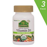 NaturesPlus Source of Life Garden Certified Organic Vitamin D3 (3 Pack) - Cholecalciferol 5000 iu, 60 Vegan Capsules - Whole Food Plant-Based Supplement - Vegetarian, Gluten-Free - 90 Total Servings