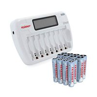 Tenergy TN162 8-Bay Smart LCD AA/AAA NiMH/NiCd Charger + 8 AA & 8 AAA NiMH Rechargeable Batteries