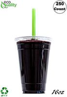 Clear Plastic Disposable Cups with Lids and Smoothie Straws 250 Count - 16 oz (Ounces) Clear PET Cup for Smoothies, Protein Shakes, Bubble Tea, Iced Coffee, Boba, Fresh Juice, Meal Prep, Party Cup