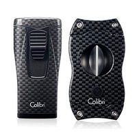 Colibri Monaco Lighter + V-Cut Black Carbon Fiber Gift Set
