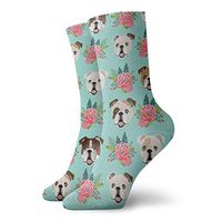 English Bulldog Cute Flowers Men Women's Casual Athletic Stoking 30CM Crew Socks