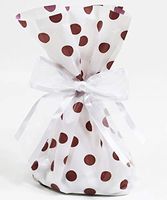 Saybrook Products Rose Gold Polka Dot Cellophane Treat/Party Favor Bags with White Twist-Tie Organza Bow. Set of 10 Ready-to-Use, Gussetted 11x5x3 Goodie Bags with Bows. Rose Gold, White