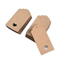 HUAhuako Tags, DIY Card Wave Edge Hollow Heart Blank Hanging Tags for Wedding Party 100Pcs Brown