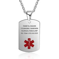 Medical Alert ID Necklace for Men Women Stainless Steel Dog Tag Emergency Med Alert Necklace for Men & Women Free Engraving (Silver)