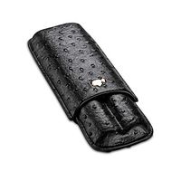 Leather Cigar Case Ostrich Embossing Travel Cigar Case for 2 Cigars（Color：Black）
