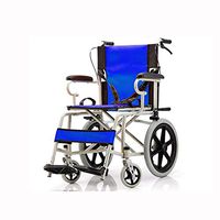 QIDI Wheelchair Folding Boarding Available Lightweight Solid Tire Safety Brake Transport Portable Aluminum Alloy Travel Stable (Color : Blue)