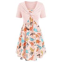 Womens Floral Print Midi Dresses Sleeves Bow Knot Bandage Suit Summer Casual Cover Up Vintage Straps Mini A-Line Tshirt Dress Loose Swing Flowy Pleated Floral Sun Dress