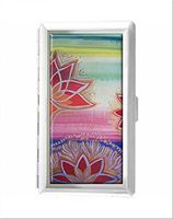 Radiant Hand Painted Lotus Flower Design Unisex Stainless Steel Cigarette Holder Case Protection Credit Business Card Storage Box Pocket/Wallet