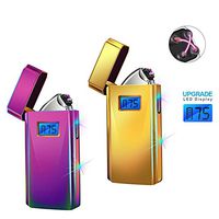 Dual Arc Plasma Lighter LED Display Windproof Flameless Electric Lighter USB Rechargeable Lighters for Candle Outdoors Adventure Camping Hiking (Magic Ice and Gold Ice) 2 Packs