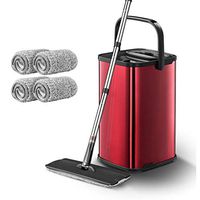 Flat Mop - Dry And Wet Floor Mopping And Cleaning Starter Kit,Elution Two-in-one Microfiber Mop and Bucket System Free Microfiber Cloth Refills (Color : Red, Size : Mop head x4)