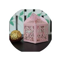 50Pcs Hollow Out Paper Candy Box Gift Boxes Wedding Partyr Decoration with Ribbon,Love Bird Pink,5X5X5Cm