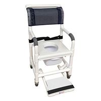 MJM International 118-3TL-VS-BB-18-SQ-PAIL-SF Standard Shower Chair with Clamp On Seat with Built in Splashguard, Safety Belt, Commode Pail and Slide Out Footrest, 300 oz Capacity, 40.5" Height x 22" Width x 25.25" Depth, Royal Blue/Forest Green/Mauve
