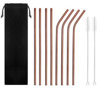 Mokpi Rose Gold Stainless Steel Straws Reusable Drinking Straw with Brushes and Storage Pouch Metal Straws for 20 30oz Rumblers Tumblers (Rose Gold-8.5'')