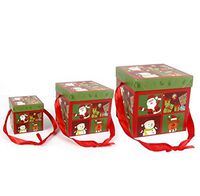 Christmas Nesting Gift Boxes w. Lids (3 Pcs) Easy to Assemble & Reusable.Square Gift Boxes for Candy, Treats,Presents, 3 Assorted Sizes, 3.9/5.9/8.26inch for Holiday Decorative Wrapping(Red/Square)
