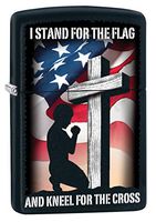 Zippo Lighter: I Stand for The Flag and Kneel for The Cross - Black Matte 79818