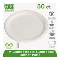 Eco-Products EPP013PK Renewable & Compostable Sugarcane Plates, 9-Inch, 50/PK