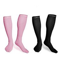 DESERT WOLF Compression Socks for Men & Women 20-30mmHg is Best for High Knee Running, Travel, Athletic, Maternity Pregnancy and Nurses, 1 Pair Black + 1 Pair Pink - L/XL(Men 8.5-11 & Women 8.5-12.5)