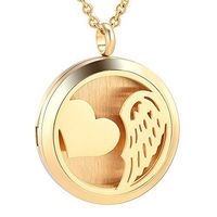 Yinplsmemory Essential Oil Diffuser Necklace Aromatherapy Jewelry Stainless Steel Angel Wing Aromatherapy Pendant Jewelry (Gold)