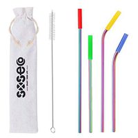 SMIPAM Metal Straws with Sillicone Tips, 4 Set Reusable Stainless Steel Drinking Straws 8.5 inch10.5 inch Ultra Long Rainbow fit 20/30 Oz Yeti RTIC SIC Ozark Trail Tumblers