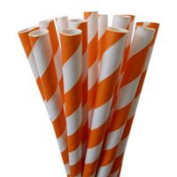 Green Party Goods Candy Cane Striped Paper Straws -Orange and White, 50 Count Box