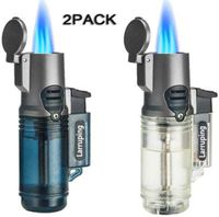 Larruping Outdoor Jet Torch Lighter Windproof Turbo Triple Flame Gas Butane Visible Window Refillable Cigar Cigarette Torch Lighter 2 Pack (without fuel)