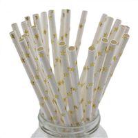 Anyneo Paper Drinking Straws 100Pack Foil Gold Star Straw for Party