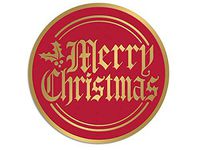 Merry Christmas Foil Gold & Red Seals 2" Round (4 Packs; 250 Labels Per Pack) - Wraps -MCRG