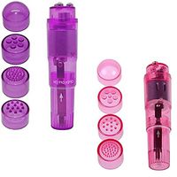 Finever Mini Massager Handheld with 4 Heads Pocket Pen for Body, Face, Neck, Head,Back Purple and Pink