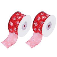 Heallily 2 Pcs Christmas Ribbon Snowflake Patterns Organza Ribbon Wrapping Ribbons Gift Strip for DIY Party Flower Basket Cake Decoration 40mm (Red)