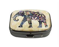 XUTAI Custom Personalized Square Stainless Steel Gun Silver Glass Travel Pill Case Vitamin Decoration Box (Beautiful Elephants)