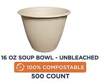 100% Compostable Bowls by World Centric, Made from Unbleached Plant Fiber, Soup Barrel Bowls, 16 oz (Pack of 500)