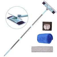 Midoneat Window Squeegee with Microfiber Scrubber,4 Feet Extension Pole, All Glass Surface Cleaning Washing Tool for Indoor/Outdoor High Window Bathroom Car, Adding Extra Pad/Dusting Towel/Holder